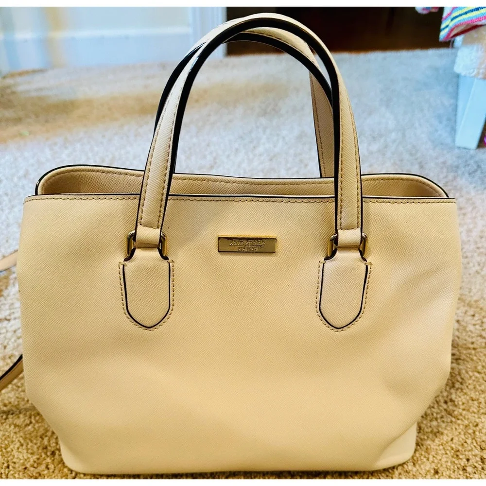 Kate Spade New York Laurel‎ Way Reese Saffiano Leather Satchel Bag Cream Beige